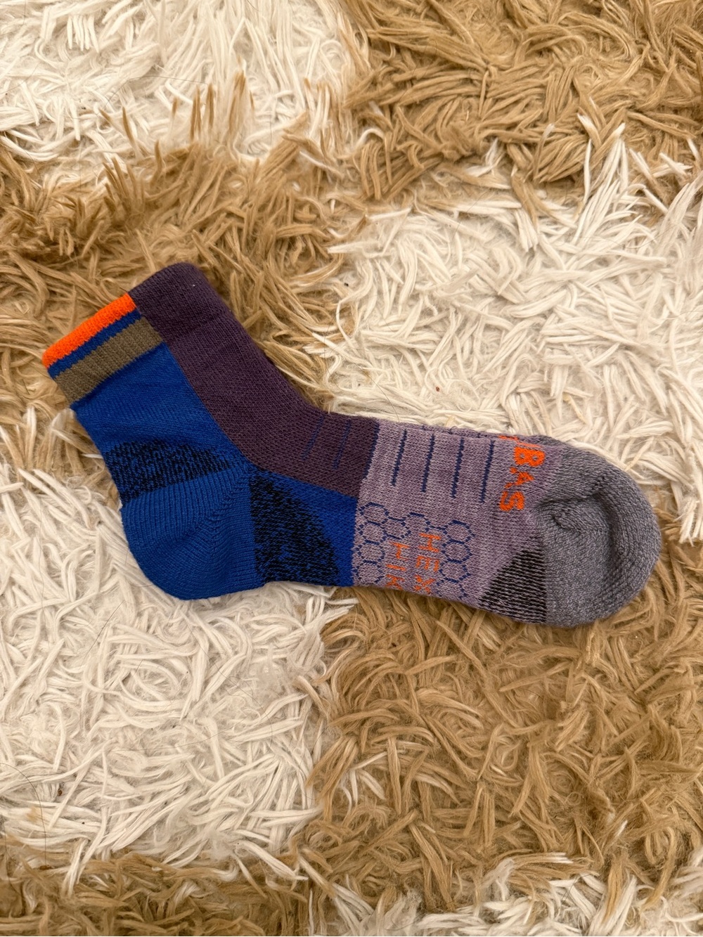 Bombas Women's Athletic Crew Sock in Blue, Gray and Orange Accent